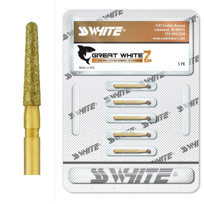 SS White 18161 Friction Grip FG #836-018 Great White Z Round End Taper Zirconia Cutting Diamond Burs 5/Pk SS White 18161 Friction Grip FG #836-018 Great White Z Round End Taper Zirconia Cutting Diamond Burs 5/Pk